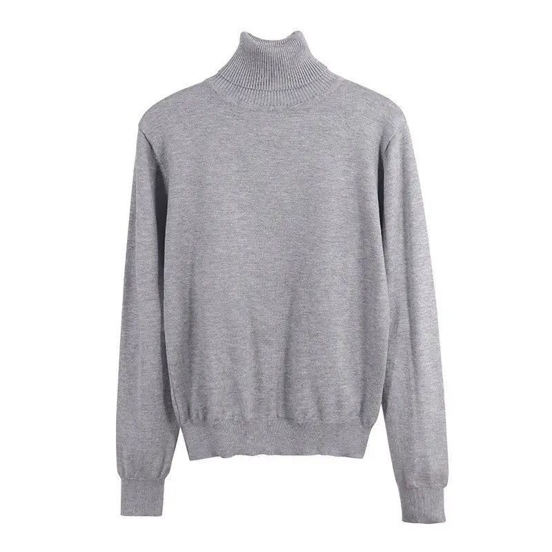 Women's White Knit Sweatshirt High Collar Slim Fit - Image 2