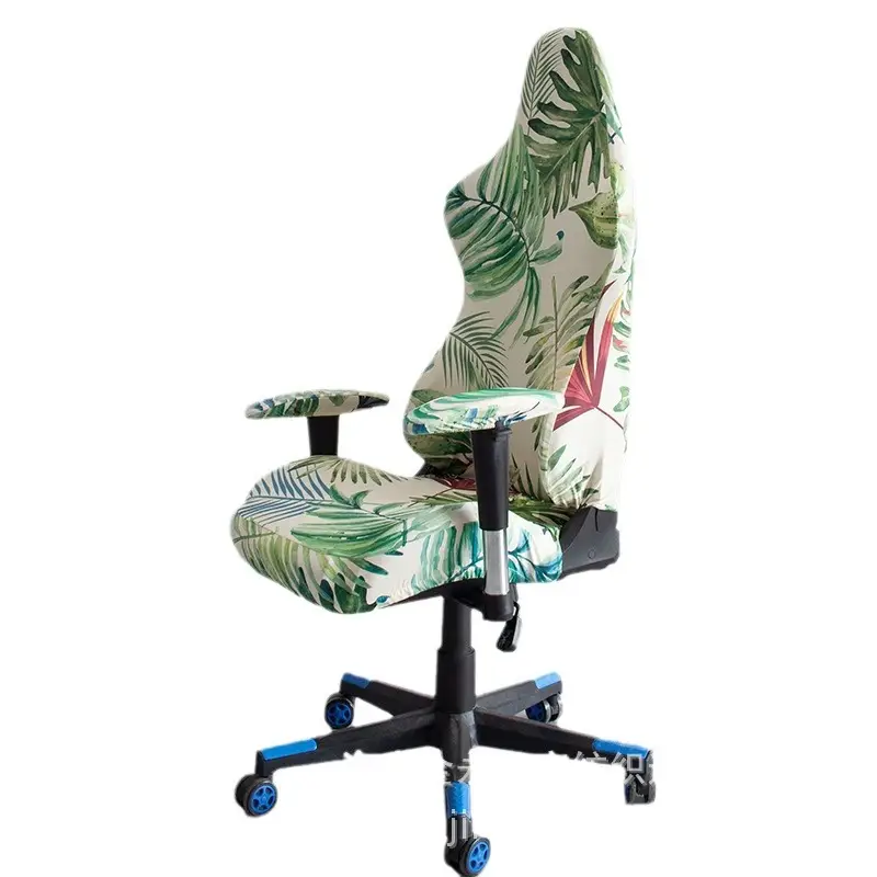 Elastic Printed E-Sports Chair Cover Green Leaf Design - Image 7