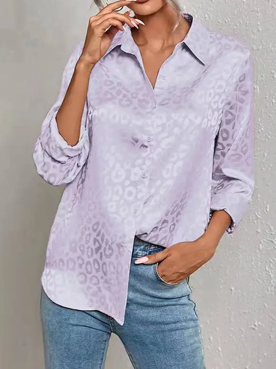 European Women's Leopard Print Satin Shirt Long Sleeve