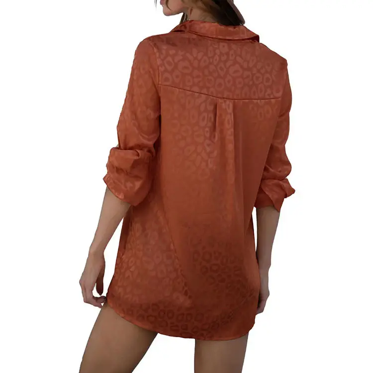 European Women's Leopard Print Satin Shirt Long Sleeve — feature 11