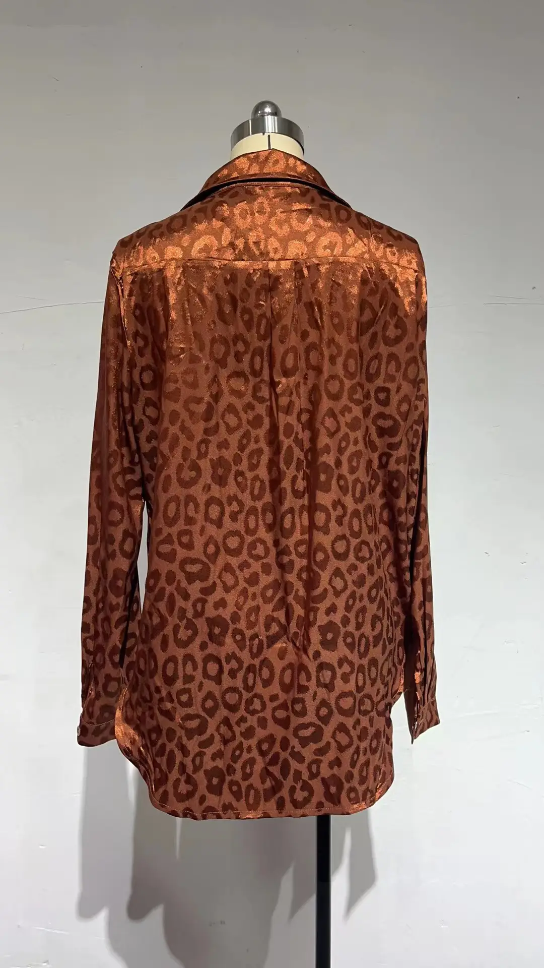 European Women's Leopard Print Satin Shirt Long Sleeve — feature 13