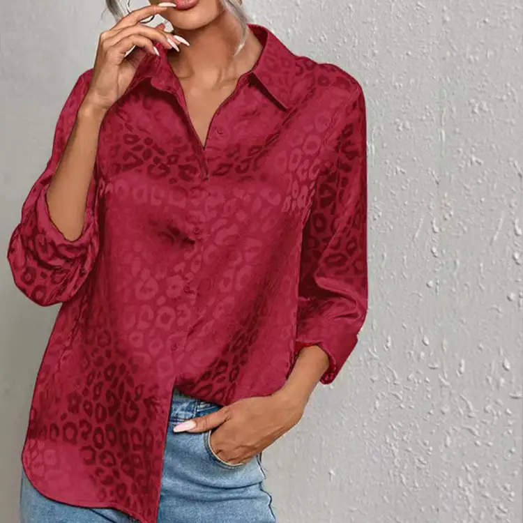European Women's Leopard Print Satin Shirt Long Sleeve — feature 15
