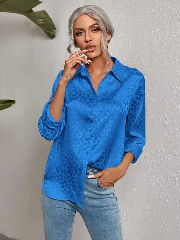 European Women's Leopard Print Satin Shirt Long Sleeve — feature 16