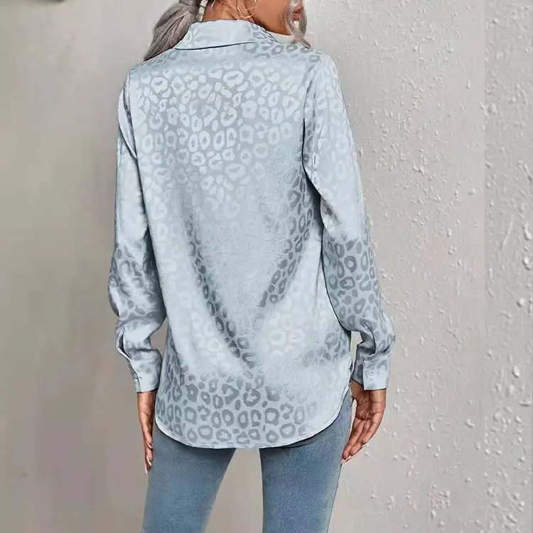 European Women's Leopard Print Satin Shirt Long Sleeve — feature 17