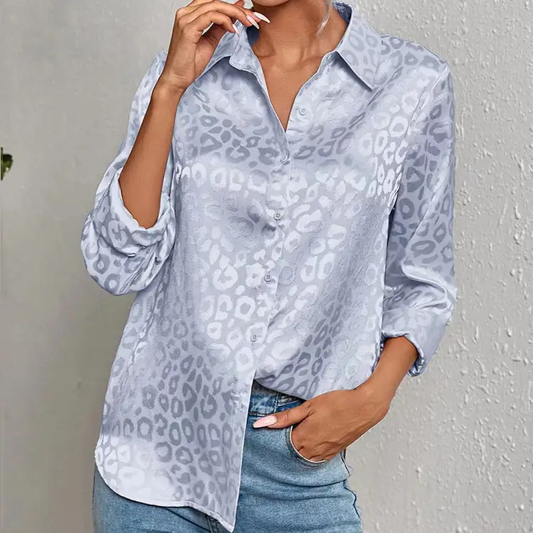 European Women's Leopard Print Satin Shirt Long Sleeve — feature 18