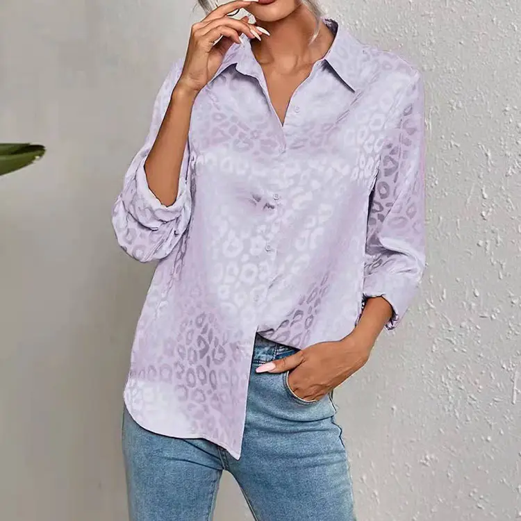 European Women's Leopard Print Satin Shirt Long Sleeve — feature 19