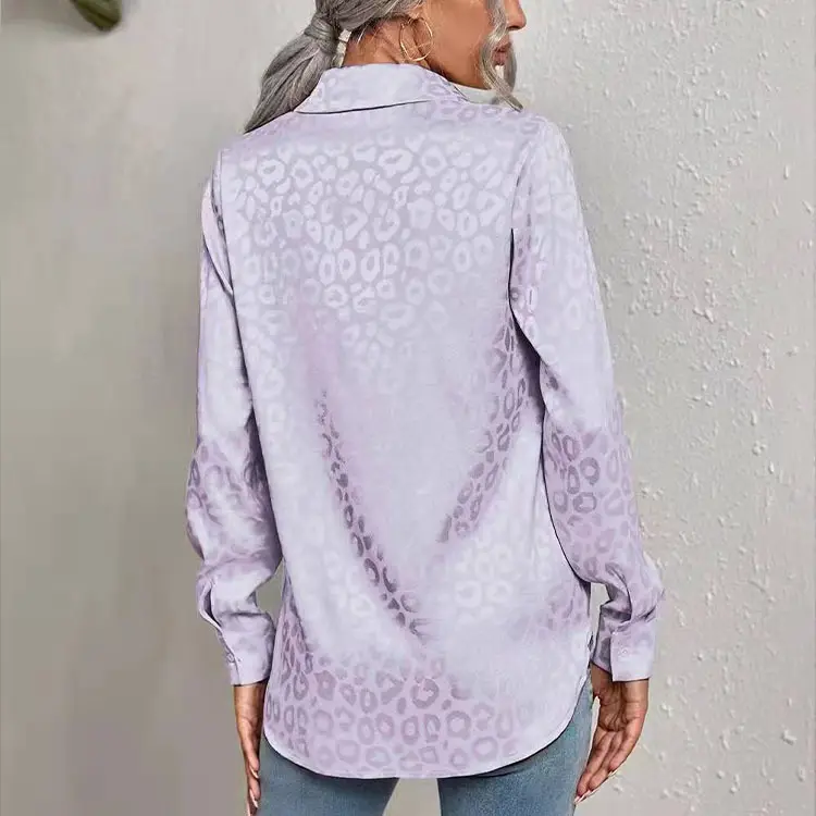 European Women's Leopard Print Satin Shirt Long Sleeve — feature 20