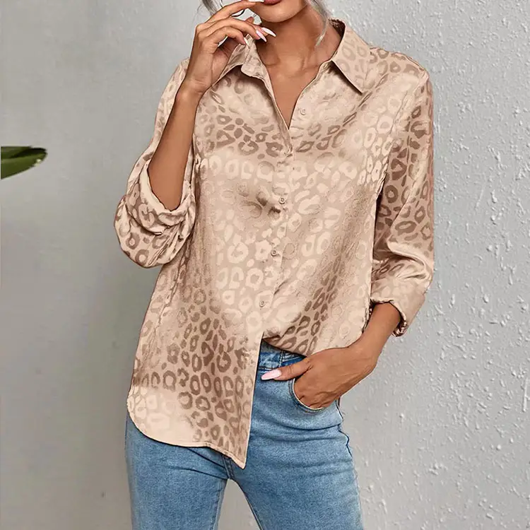 European Women's Leopard Print Satin Shirt Long Sleeve — feature 21