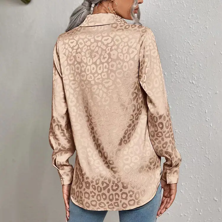 European Women's Leopard Print Satin Shirt Long Sleeve — feature 22