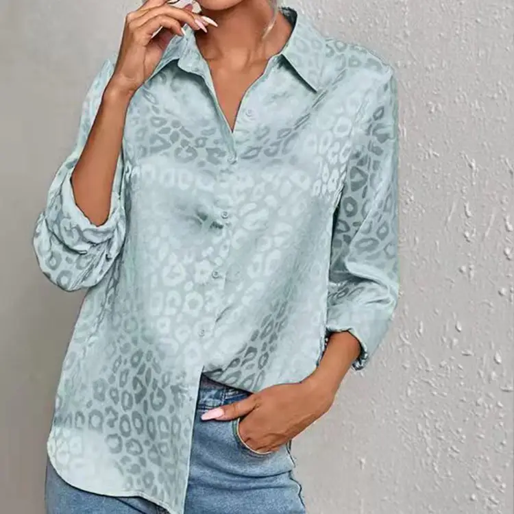 European Women's Leopard Print Satin Shirt Long Sleeve — feature 24