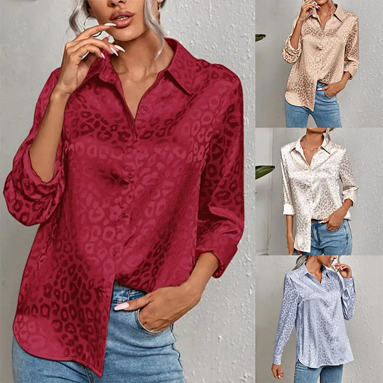 European Women's Leopard Print Satin Shirt Long Sleeve — feature 5