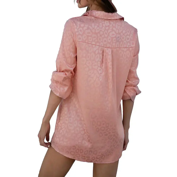 European Women's Leopard Print Satin Shirt Long Sleeve — feature 8