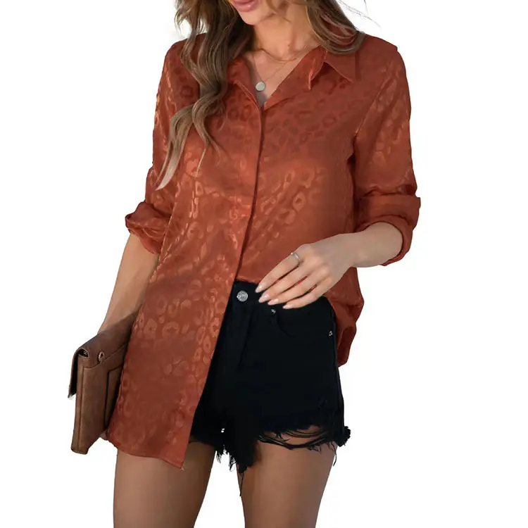 European Women's Leopard Print Satin Shirt Long Sleeve — feature 9