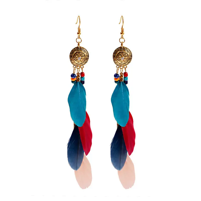 Bohemian Feather Earrings Red Blue Pink Travel Tassel Design - Image 13