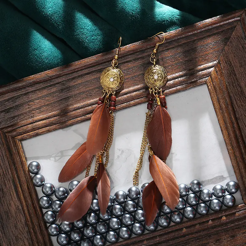 Bohemian Feather Earrings Red Blue Pink Travel Tassel Design - Image 5