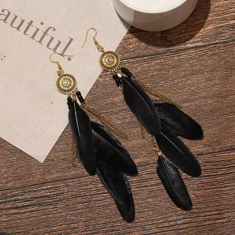 Bohemian Feather Earrings Red Blue Pink Travel Tassel Design - Image 7