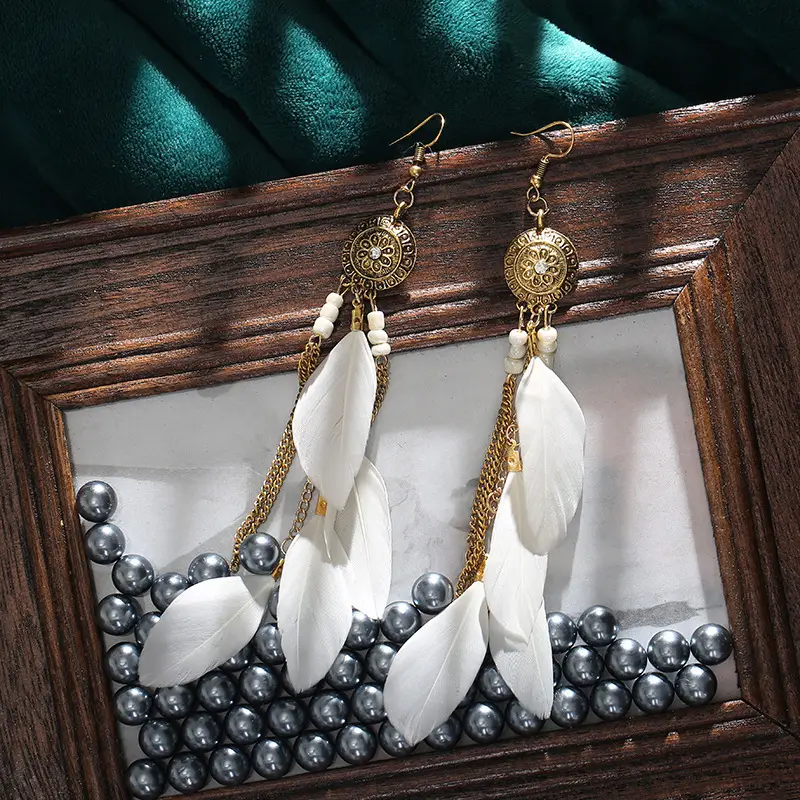 Bohemian Feather Earrings Red Blue Pink Travel Tassel Design - Image 8
