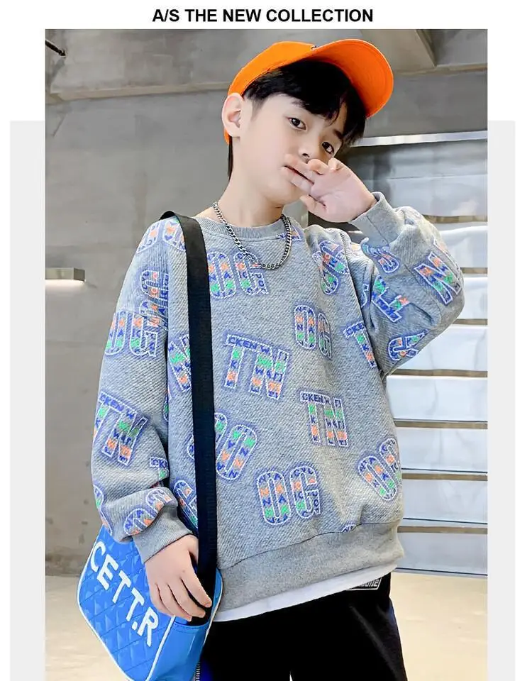 Kids Cotton Printed Sweatshirt Set White Blue Autumn 2026 — feature 17