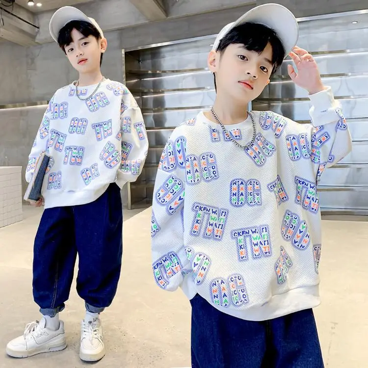 Kids Cotton Printed Sweatshirt Set White Blue Autumn 2026 — feature 2