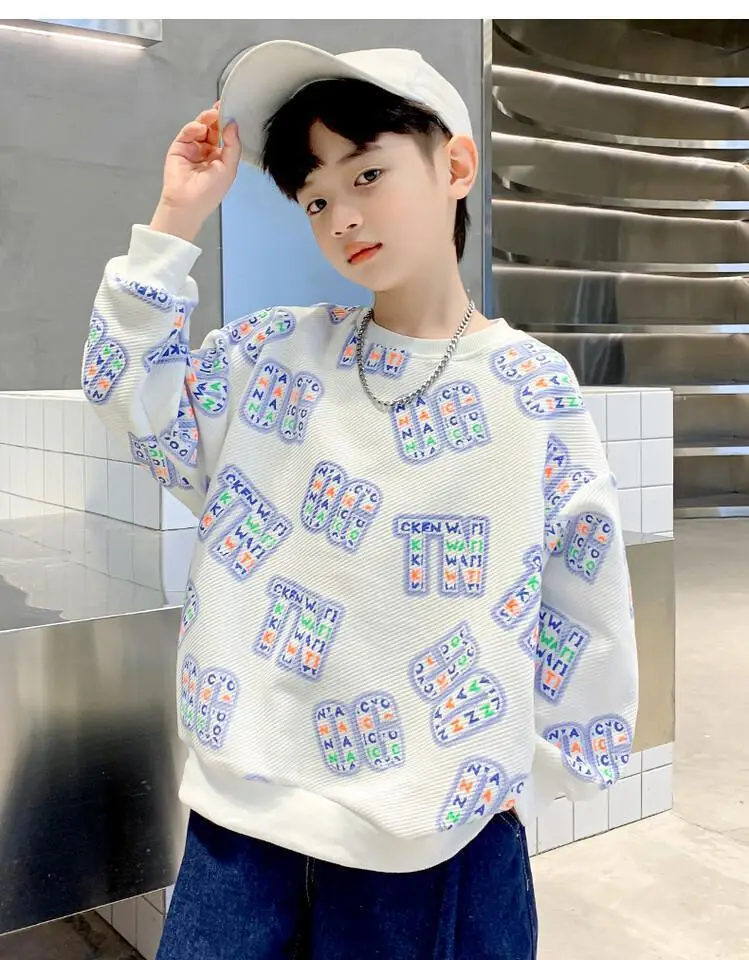 Kids Cotton Printed Sweatshirt Set White Blue Autumn 2026 — feature 20