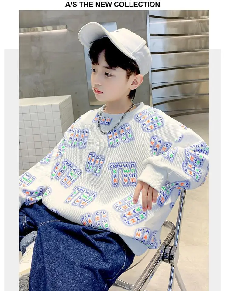 Kids Cotton Printed Sweatshirt Set White Blue Autumn 2026 — feature 21