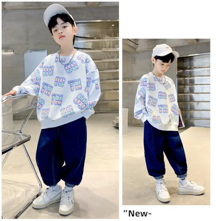 Kids Cotton Printed Sweatshirt Set White Blue Autumn 2026 — feature 23