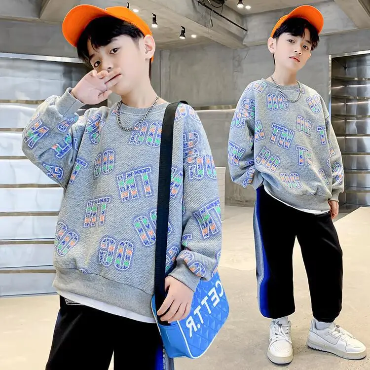Kids Cotton Printed Sweatshirt Set White Blue Autumn 2026 — feature 3