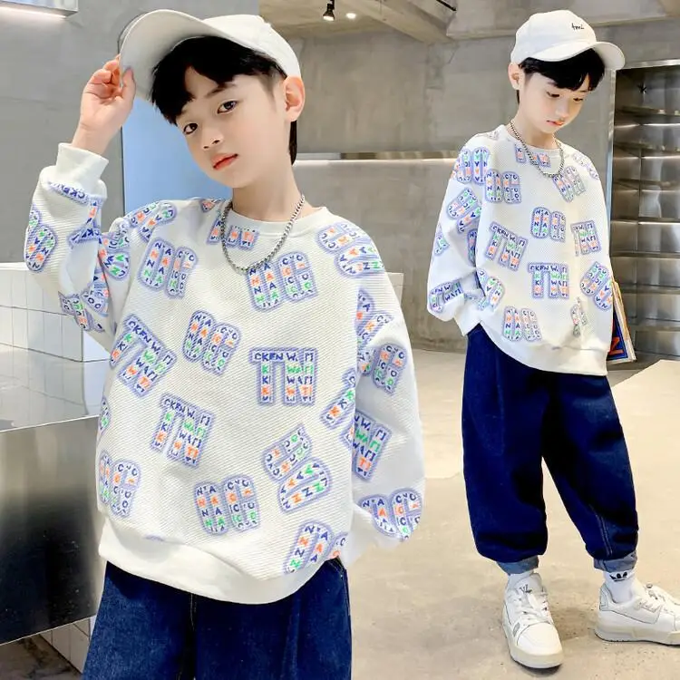 Kids Cotton Printed Sweatshirt Set White Blue Autumn 2026 — feature 4