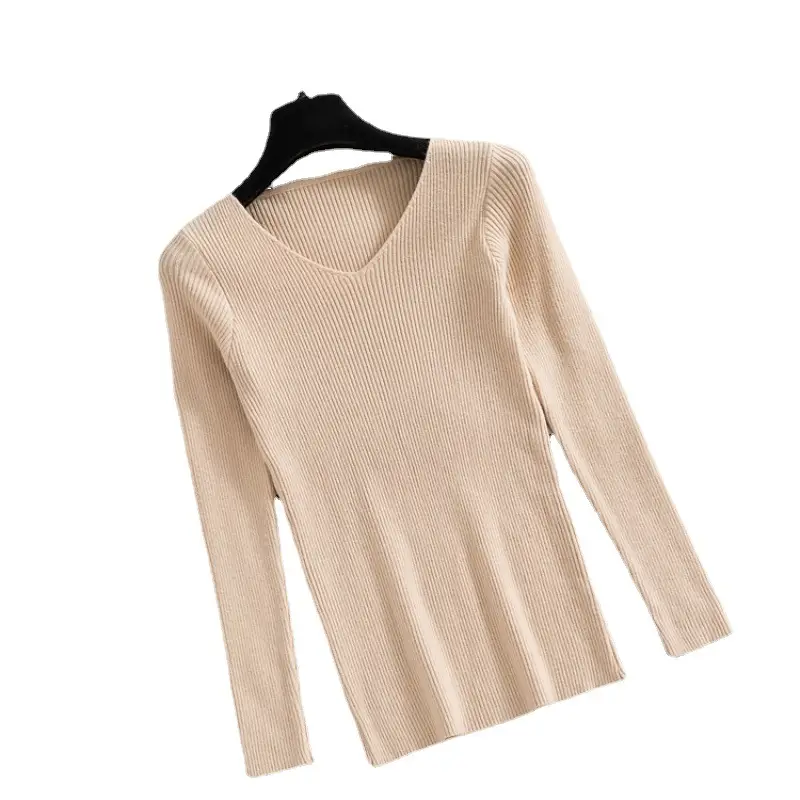 Women V-neck Knitted Sweater Green Long Sleeve - Image 6