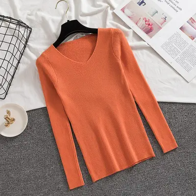 Women V-neck Knitted Sweater Green Long Sleeve — feature 5
