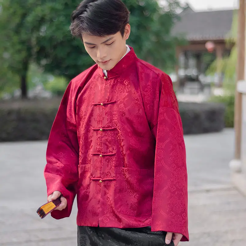 Men Qing Dynasty Salt Merchant Ancient Suit Stand Collar Tang Costume - Image 6