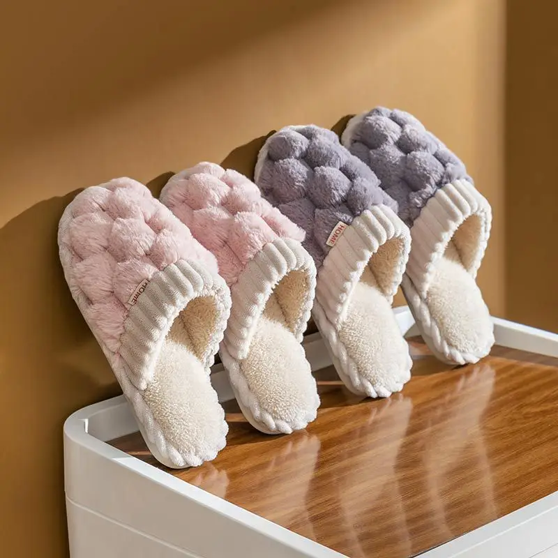 Cotton Slippers Women's Winter Home Spring and Autumn Indoor Warm Non-slip Home Cixi Winter Couple Fur Plush Men