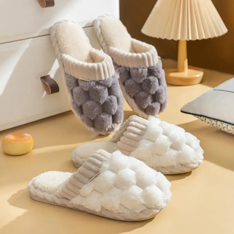 Cotton Slippers Women's Winter Home Spring and Autumn Indoor Warm Non-slip Home Cixi Winter Couple Fur Plush Men