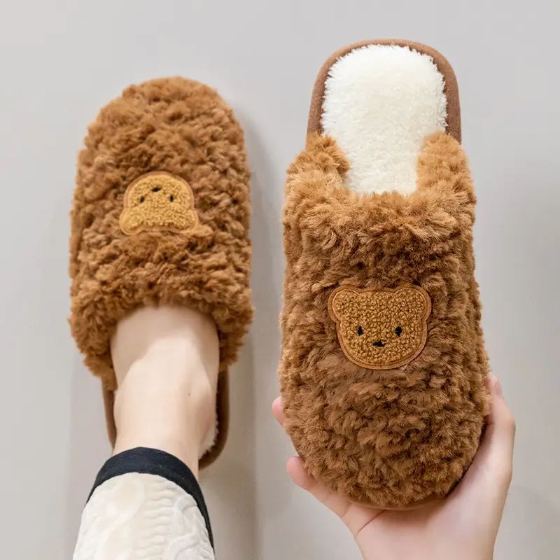 Cotton Slippers Women's Winter Home Spring and Autumn Indoor Warm Non-slip Home Cixi Winter Couple Fur Plush Men