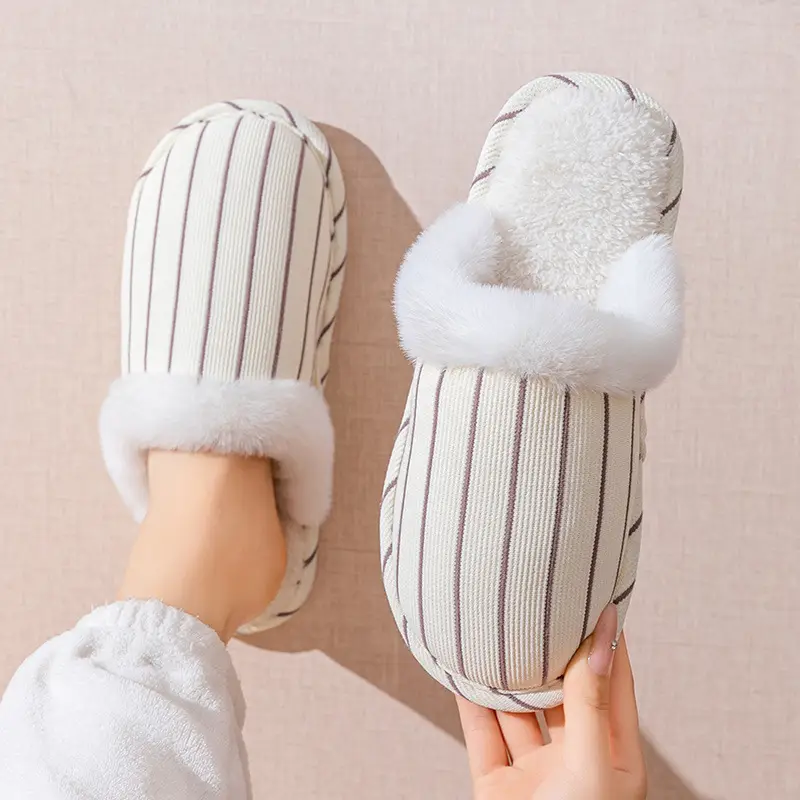 Cotton Slippers Women's Winter Home Spring and Autumn Indoor Warm Non-slip Home Cixi Winter Couple Fur Plush Men