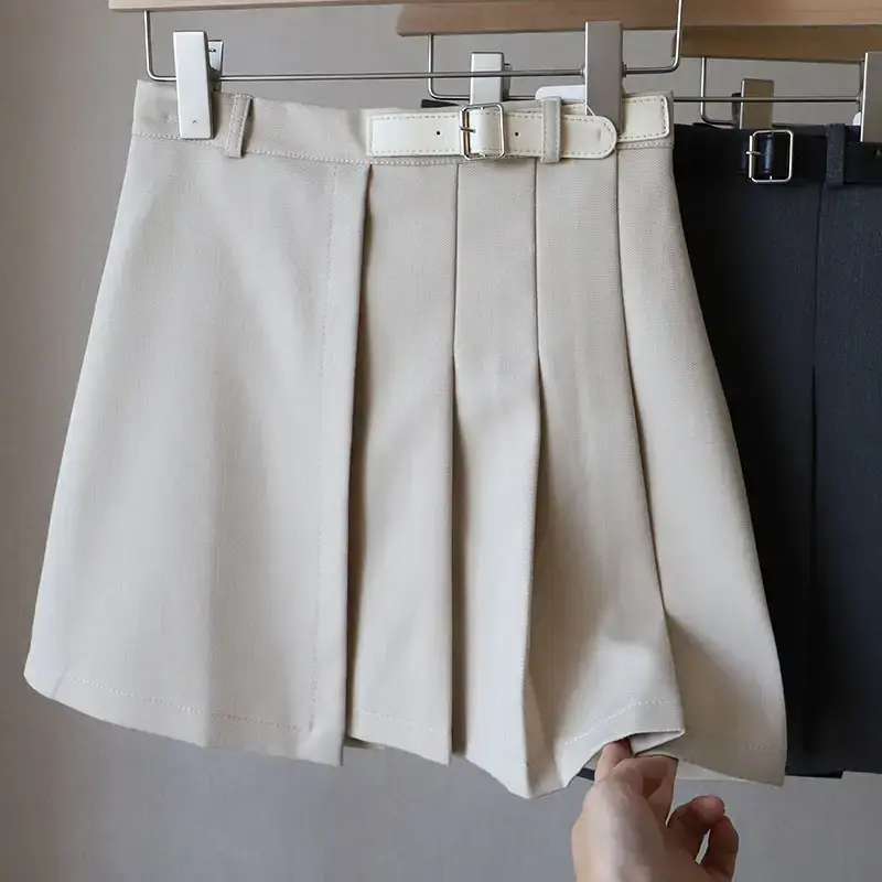Korean Women's Pleated Belt Skirt Suit White 7114 - Image 7