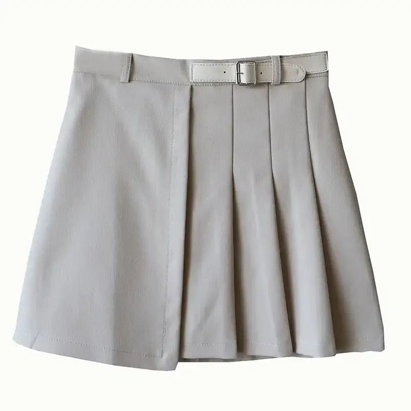 Korean Women's Pleated Belt Skirt Suit White 7114 - Image 8