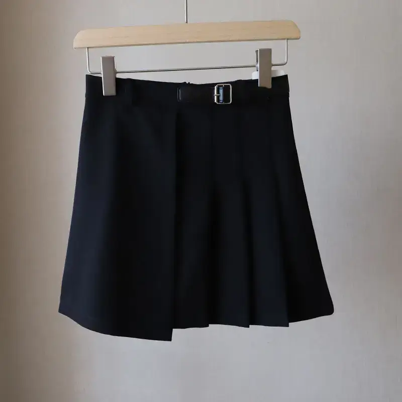 Korean Women's Pleated Belt Skirt Suit White 7114 - Image 3