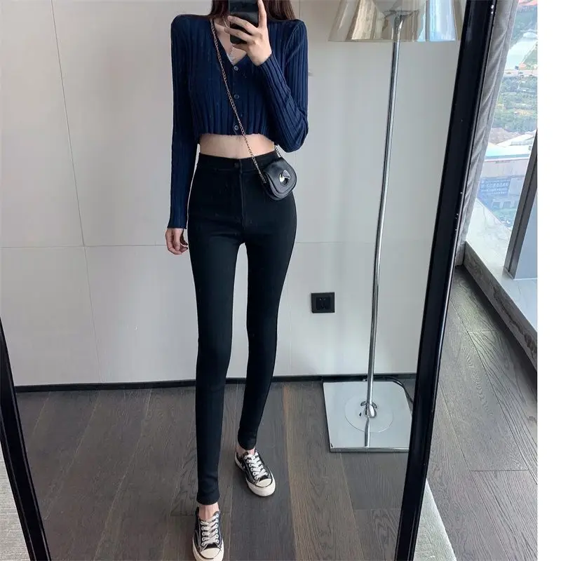 Women Grey Slim Fit High Waist Jeans Spring Autumn - Image 8