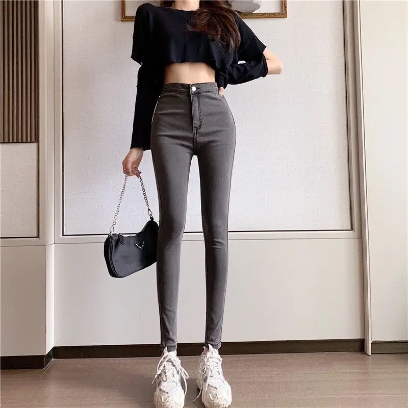 Women Grey Slim Fit High Waist Jeans Spring Autumn — feature 10