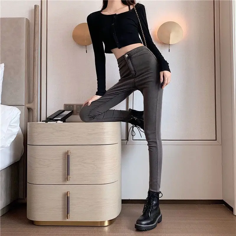 Women Grey Slim Fit High Waist Jeans Spring Autumn — feature 11