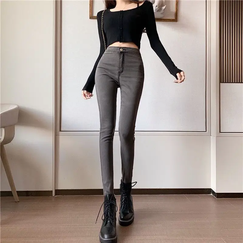 Women Grey Slim Fit High Waist Jeans Spring Autumn — feature 12