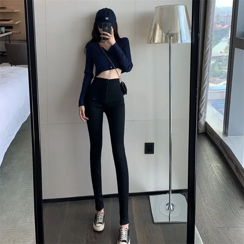 Women Grey Slim Fit High Waist Jeans Spring Autumn — feature 16