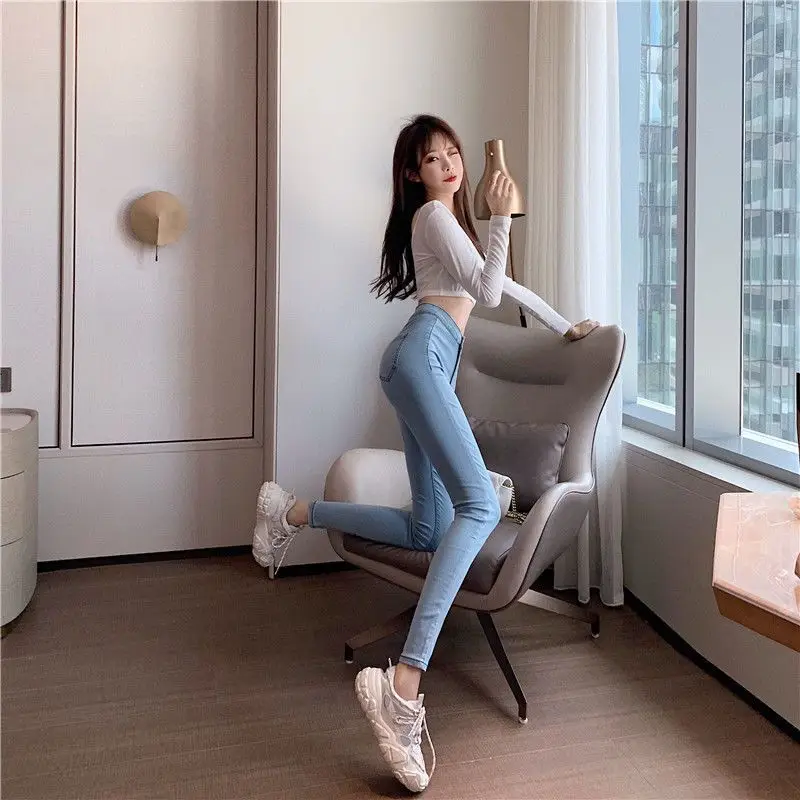Women Grey Slim Fit High Waist Jeans Spring Autumn — feature 8