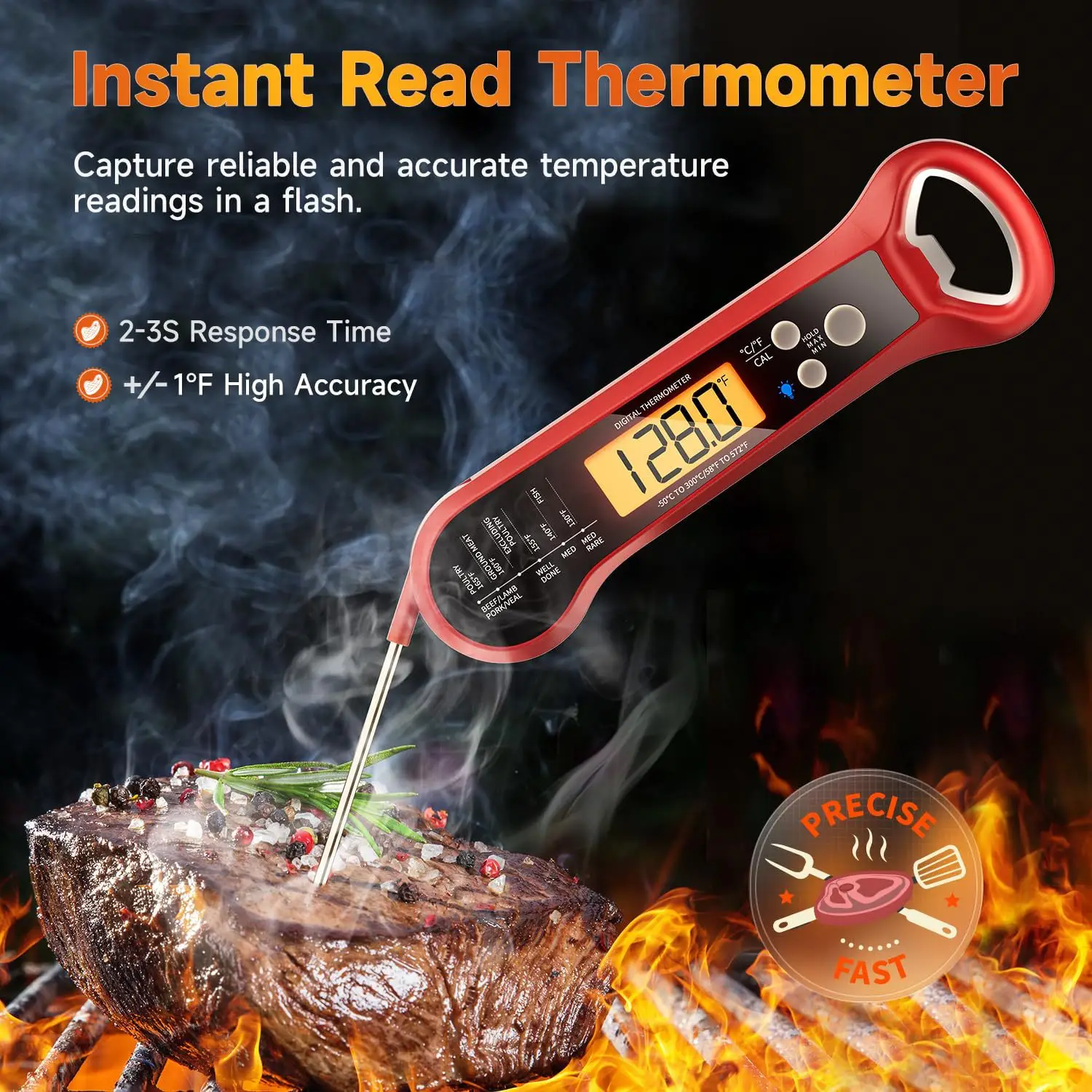 Electronic BBQ Thermometer with LED Display & Bluetooth Connection - Image 2