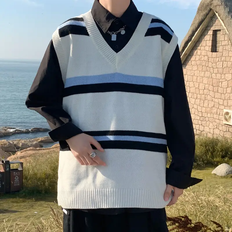 Japanese Style Knitted Vest Men's Sleeveless Outer Wear - Image 7