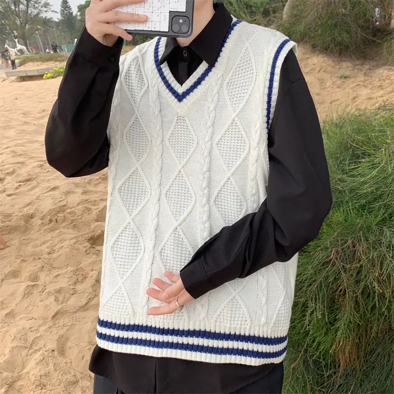Japanese Style Knitted Vest Men's Sleeveless Outer Wear - Image 11