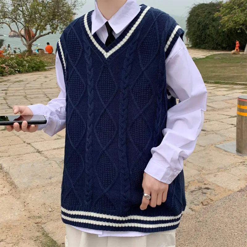 Japanese Style Knitted Vest Men's Sleeveless Outer Wear - Image 12