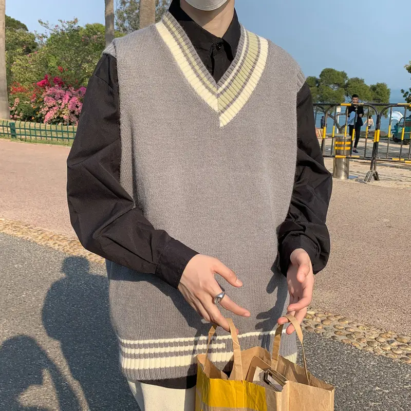 Japanese Style Knitted Vest Men's Sleeveless Outer Wear - Image 2