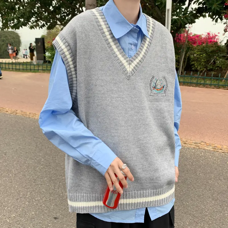Japanese Style Knitted Vest Men's Sleeveless Outer Wear - Image 18